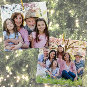 Ornement En Céramique Personnalisé Double face Famille Deux photos Noël