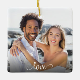 Ornement En Céramique Personnalisé Élégant Amour 2 Side Script Noël