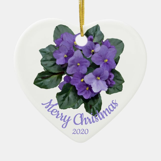 Ornement En Céramique Personnalisé Fleur violet africaine de Noël (Devant)
