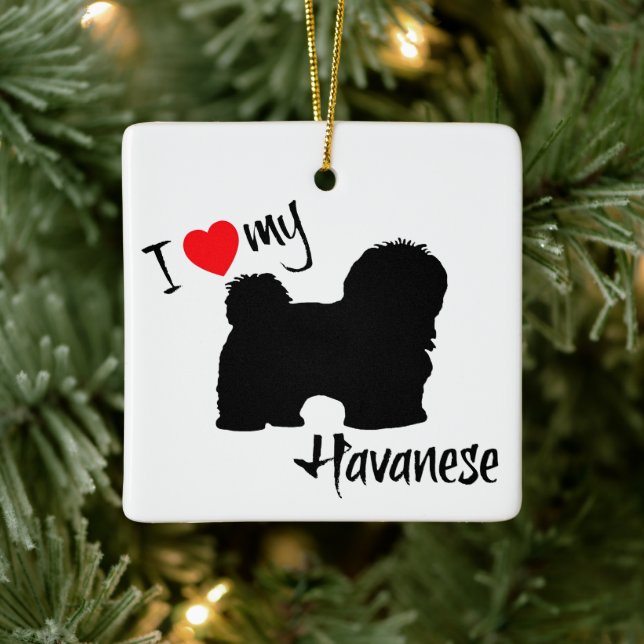 Ornement En Céramique PERSONNALISÉ J'aime mon chien Havanais (Arbre)