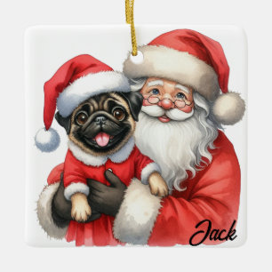Ornement En Céramique Personnalisé Joyeux Carlin Chien avec Père Noël