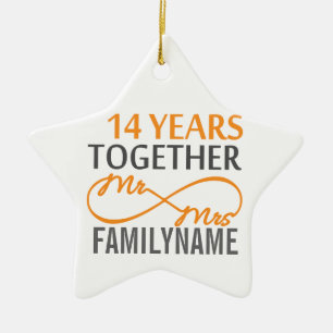 Ornement En Céramique Personnalisé M. et Mme 14e anniversaire