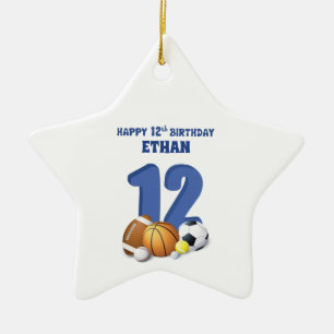 Ornement En Céramique Personnalisé Nom Garçon 12e Anniversaire Balles de
