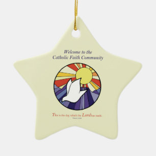 Ornement En Céramique Personnaliser le nom, RCIA Dove Circle sur Jaune