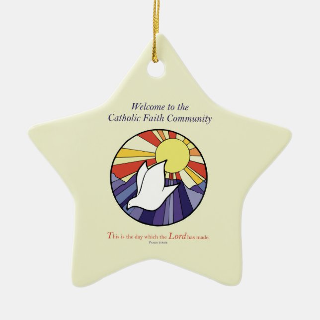 Ornement En Céramique Personnaliser le nom, RCIA Dove Circle sur Jaune (Devant)