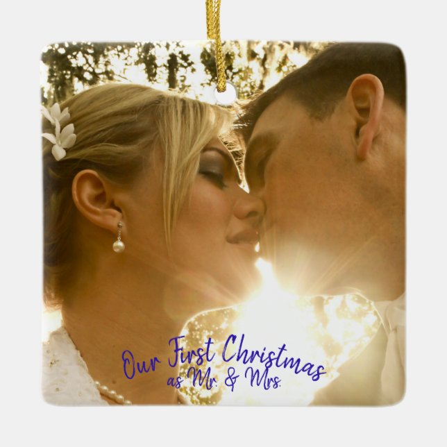 Ornement En Céramique Personnaliser Mariage Photo Peacock Feather (Devant)