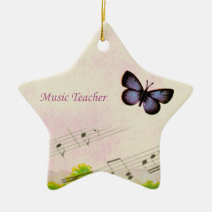 Ornement En Céramique Personnaliser, Papillons de musique Merci Professe