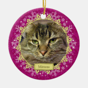 Ornement En Céramique Pet Cat Memorial Pink Snowflop Photo Noël