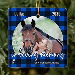 Ornement En Céramique Pet Memorial Blue Plaid Horse Pet Perte de l'anima