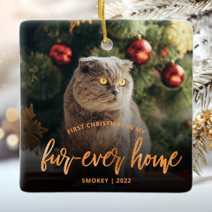 Ornement En Céramique Pet Photo First Christmas Forever Home Cuivre