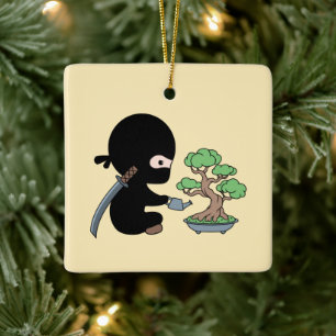 Ornement En Céramique Petit bonsaï d'arrosage Ninja sur jaune
