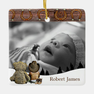 Ornement En Céramique Petit cowboy et ours en peluche Noël à la campagne