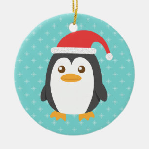 Ornement En Céramique Petit Manchot Mignon avec Chapeau de Père Noël pou