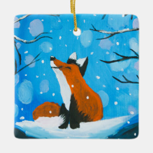 Ornement En Céramique Petit Renard aime la neige
