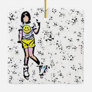 Ornement En Céramique Petite fille Rollerblader