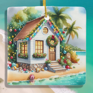 Ornement En Céramique Petite maison sur la plage Festive Noël