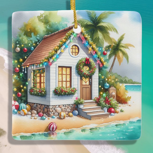 Ornement En Céramique Petite maison sur la plage Festive Noël (Créateur téléchargé)