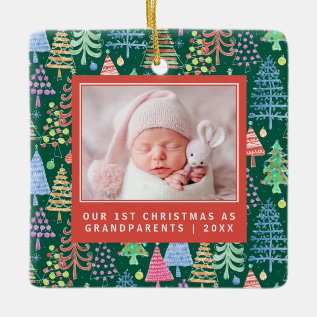 Ornement En Céramique Petits grands-parents 1er Arbres de Noël Photo Gre (Devant)
