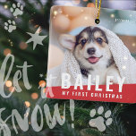 Ornement En Céramique Pet's First Christmas Custom Modern Photo Year<br><div class="desc">This simple and modern design is composed of sans serif typography. Add custom pet photo.</div>