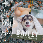 Ornement En Céramique Pet's First Christmas Custom Modern Photo Year<br><div class="desc">This simple and modern design is composed of sans serif typography. Add custom pet photo.</div>