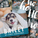 Ornement En Céramique Pet's First Christmas Custom Modern Photo Year<br><div class="desc">This simple and modern design is composed of sans serif typography. Add custom pet photo.</div>