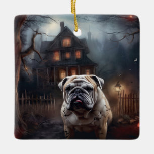 Ornement En Céramique Peur d'Halloween Bulldog