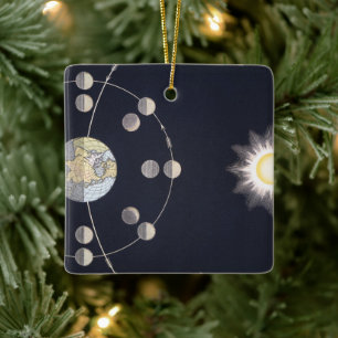 Ornement En Céramique Phases de la Lune avec la Terre et le Soleil, Astr