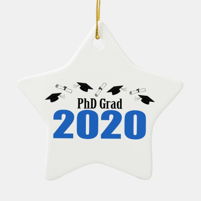 Ornement En Céramique PhD Grad 2020 Casquette Et Diplômes (Bleu) (Devant)