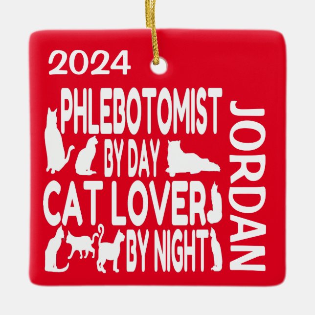 Ornement En Céramique Phlebotomiste Aime Chats CUSTOM (Devant)