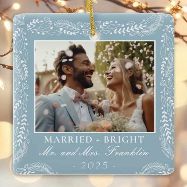 Ornement En Céramique photo à cadre botanique 1er Noël Marié (Créateur téléchargé)