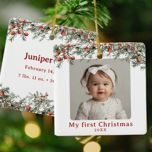 Ornement En Céramique Photo Baby First Noël Vintage Botanique