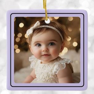 Ornement En Céramique Photo bébé moderne Noël violet Nom du script