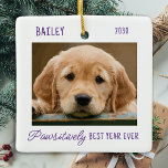 Ornement En Céramique Photo Chien Chien Chien Chien Chien Chien, Pawitti<br><div class="desc">Décorez votre arbre ou envoyez un cadeau spécial avec ce super mignon personnalisé photo d'animal de compagnie de noël ornement personnalisé. Cet ornement de Noël de chien simple et moderne sera un favori de tous les amoureux de les chiens. Ajoutez la photo de votre chien et personnalisez avec le nom...</div>