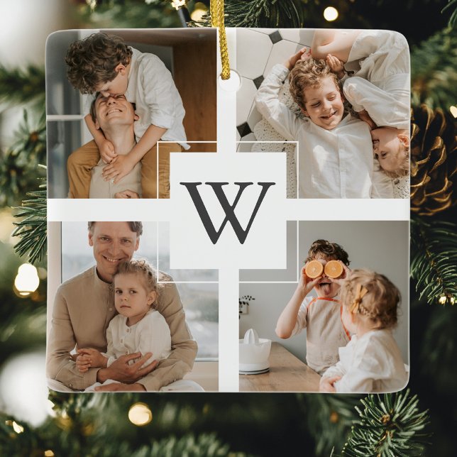 Ornement En Céramique Photo Collage minimaliste tendance (Créateur téléchargé)