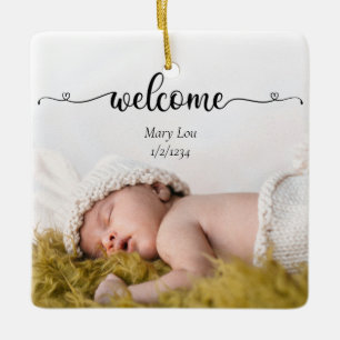 Ornement En Céramique Photo Cute Simple Welcome Baby Birth