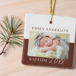 Ornement En Céramique Photo de baptême personnalisé de bébé en bloc de c