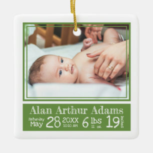 Ornement En Céramique Photo de bébé État de naissance   Bandes vertes