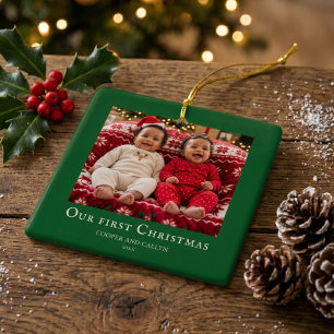 Ornement En Céramique Photo de bébé jumeaux pour leur premier Noël en ve