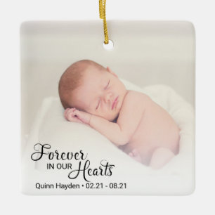 Ornement En Céramique Photo de bébé mémorial à jamais dans nos cœurs
