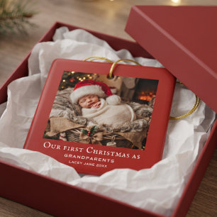 Ornement En Céramique Photo de bébé pour le premier Noël des grands-pare