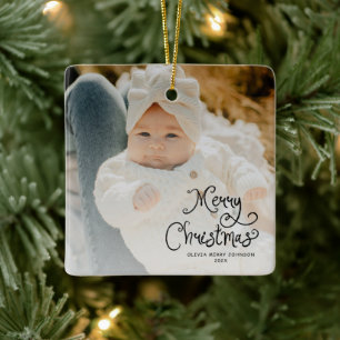Ornement En Céramique Photo de bébé pour un joyeux Noël
