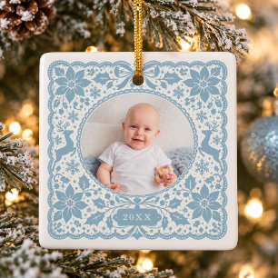 Ornement En Céramique Photo de bébé Renne Poinsettia Broderie Anglaise B