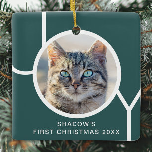 Ornement En Céramique Photo de chat personnalisée Premier Noël Joie Vert