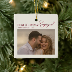 Ornement En Céramique Photo de couple fiancé pour le premier Noël en Bou