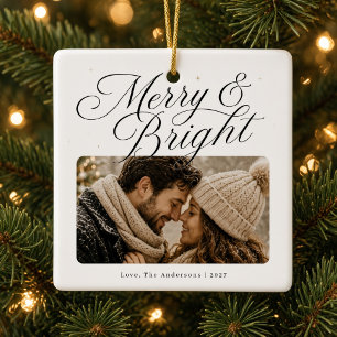 Ornement En Céramique Photo de couple personnalisé Noël Merry & Bright