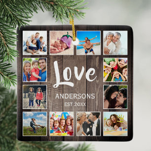 Ornement En Céramique Photo de Custom Collage Rustic Farmhouse Love Fami