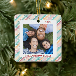 Ornement En Céramique Photo de famille de l'aquarelle de Noël