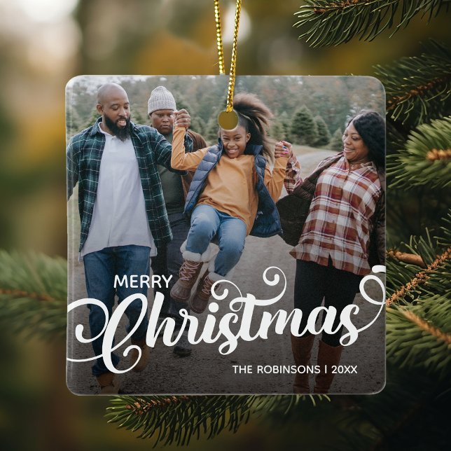 Ornement En Céramique Photo de famille de Noël moderne (Créateur téléchargé)