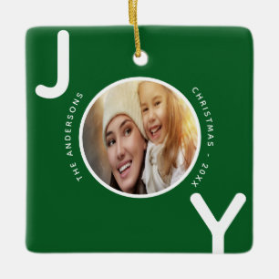 Ornement En Céramique Photo de famille de Noël vert joie moderne