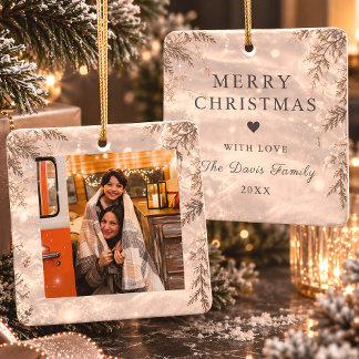 Ornement En Céramique Photo de famille Evergreen givré Joyeux Noël